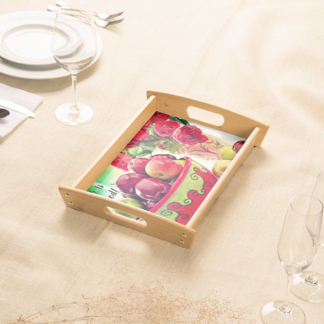 Elegant Rose and Apples 'Life is Good'  Serving Tray (Front)
