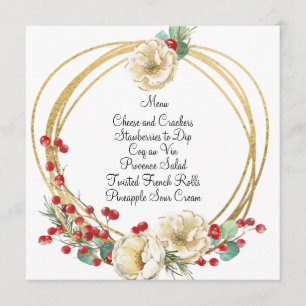 Elegant Rose and Berry Wreath Christmas Menu Card