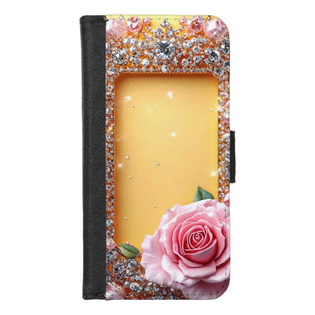 Elegant Rose and Jewel Frame iPhone Wallet Case (Front)