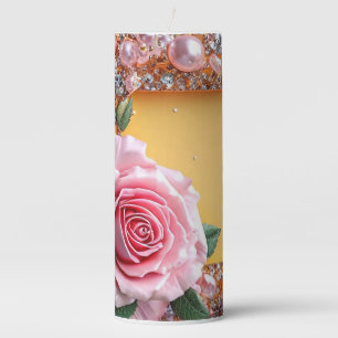 Elegant Rose and Jewel Frame Pillar Candle