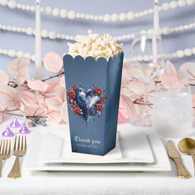 Elegant rose arrangement with golden foliage favor boxes (Wedding)