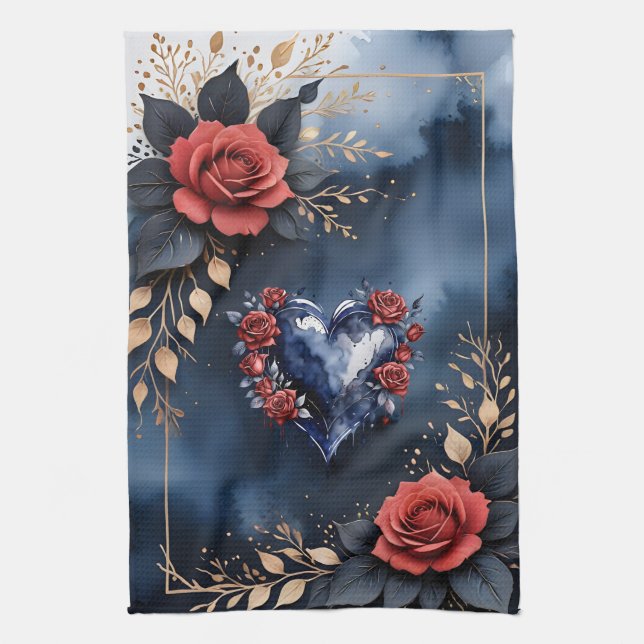 Elegant rose arrangement with golden foliage  kitchen towel (Vertical)