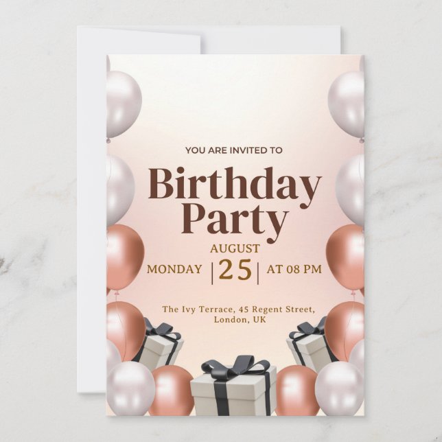 Elegant Rose Balloon Birthday Party Invitation (Front)