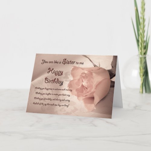 Elegant rose birthday card for like a sister to me