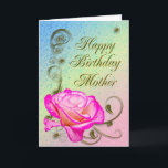 Elegant rose birthday card for Mother<br><div class="desc">An elegant pink rose on a golden scroll work background. A beautiful card that will be sure to please your mother on her birthday.</div>