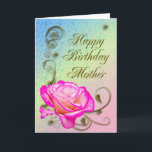 Elegant rose birthday card for Mother<br><div class="desc">An elegant pink rose on a golden scroll work background. A beautiful card that will be sure to please your mother on her birthday.</div>