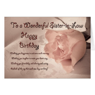 Elegant rose birthday card for sister in law