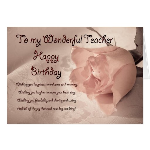 Elegant rose birthday card for teacher | Zazzle