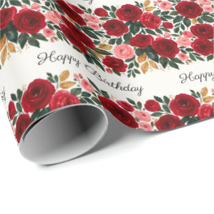 Elegant Rose Birthday Wrapping Paper – Red & Pink