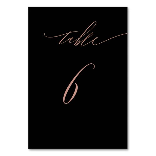 Elegant Rose Black Gold Script No 6 Wedding Table Number