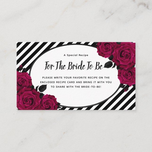 Elegant Rose Black Stripes Gothic Recipe Request Enclosure Card (Front)