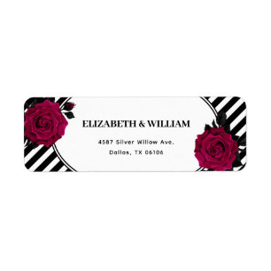 Elegant Rose Black Stripes Gothic Return Address Label