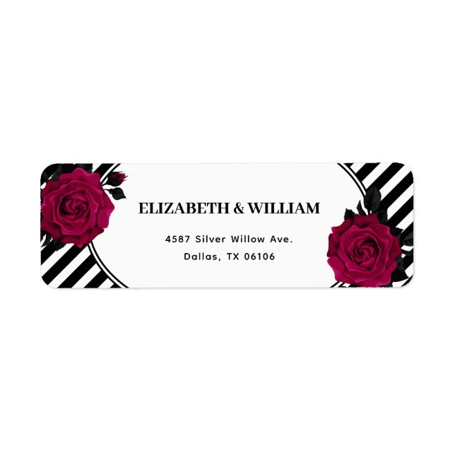 Elegant Rose Black Stripes Gothic Return Address Label (Front)