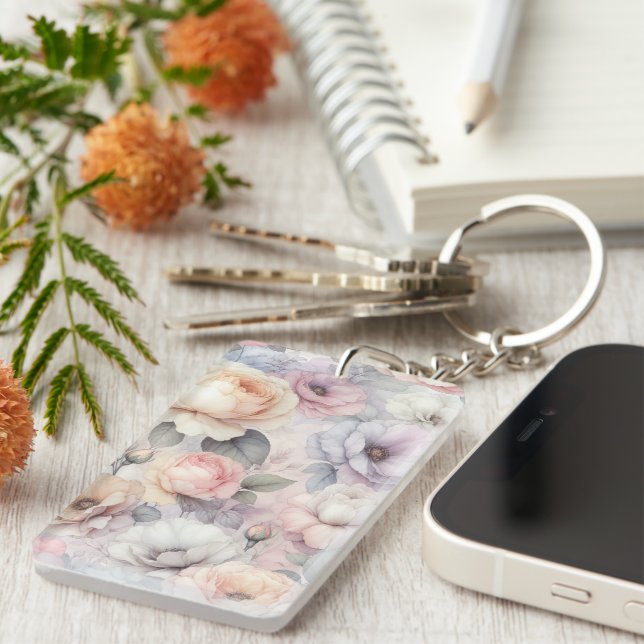 Elegant Rose Blossoms Keychain (Front Right)
