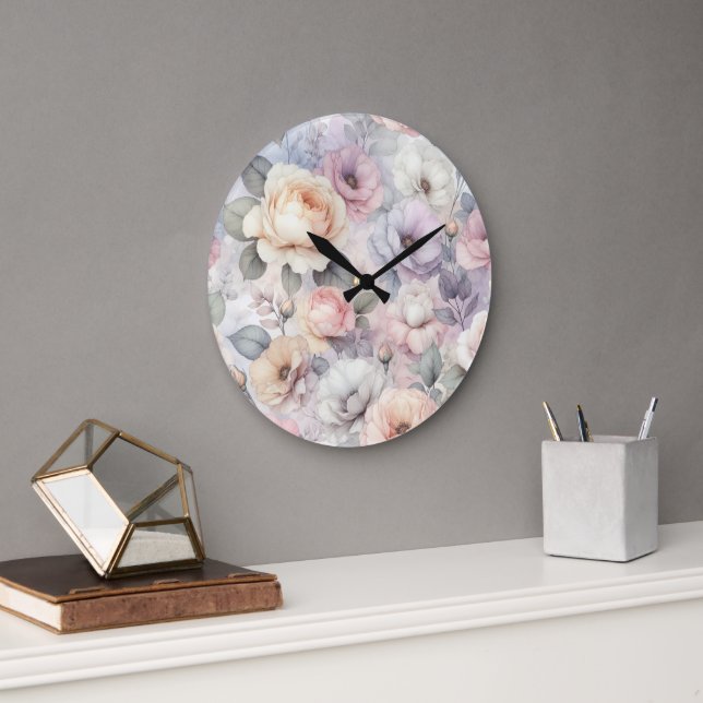Elegant Rose Blossoms Large Clock (Office)
