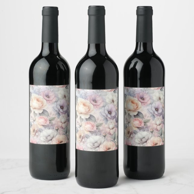 Elegant Rose Blossoms Wine Label (Bottles)