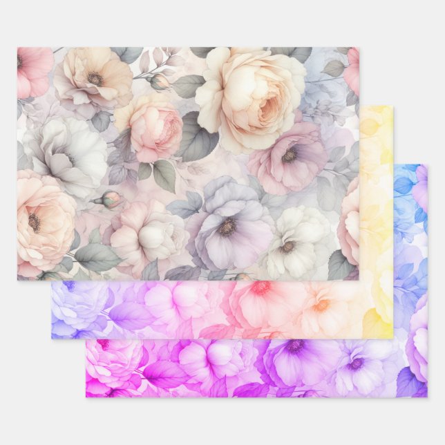 Elegant Rose Blossoms Wrapping Paper Sheets (Set)