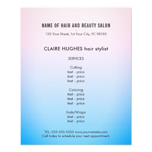 Elegant Rose Blue Gradient Beauty Salon Flyer