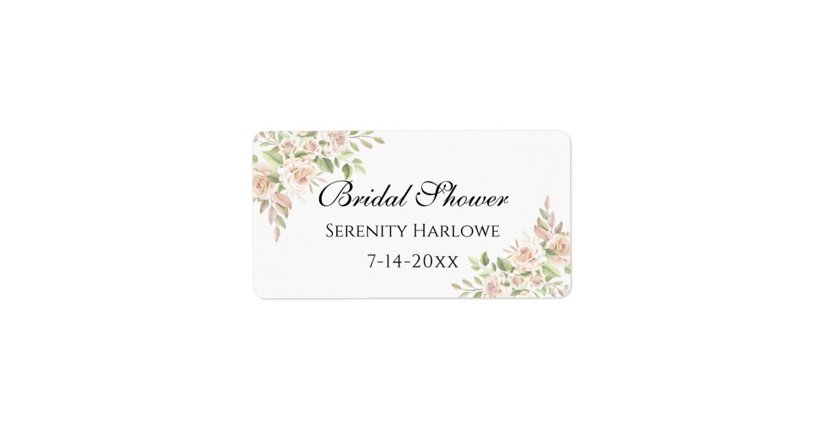 Elegant Rose Blush Pink Floral Bridal Shower Labe Label | Zazzle