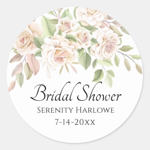 Elegant Rose Blush Pink Floral Bridal Shower Squar Classic Round Sticker