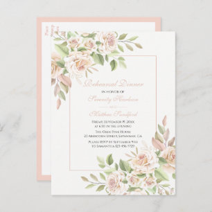 Elegant Rose Blush Pink Floral Rehearsal Dinner I Invitation Postcard