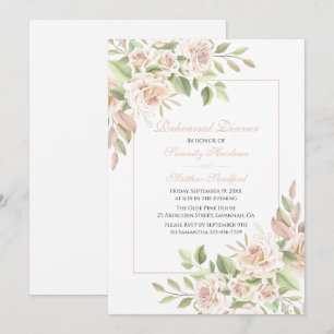 Elegant Rose Blush Pink Floral Rehearsal Dinner  Invitation