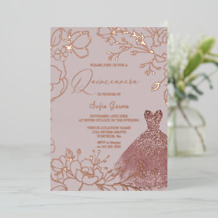 Elegant Rose & Blush Quinceanera Rose Gold Foil Invitation