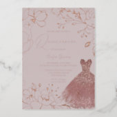 Elegant Rose & Blush Quinceanera Rose Gold  Foil Invitation (Front)