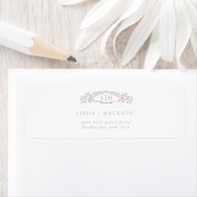 Elegant Rose botanical crest monogram wedding Label (Insitu)
