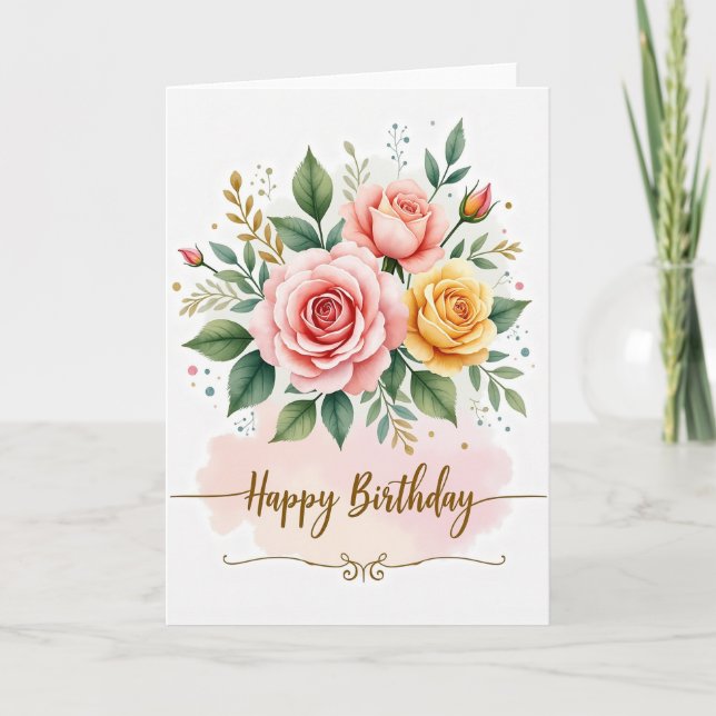 Elegant Rose Bouquet Card (Front)