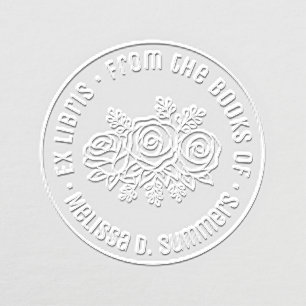 Elegant Rose Bouquet Custom Bookplate Embosser
