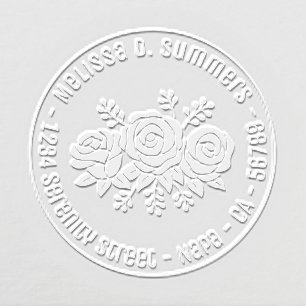 Elegant Rose Bouquet Custom Round Address Embosser
