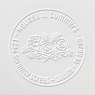 Elegant Rose Bouquet Custom Round Address V2 Embosser