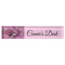 Elegant Rose Bouquet Desk Nameplate