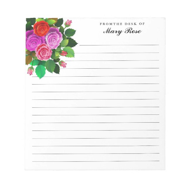 Elegant Rose Bouquet Flowers Personalized Notepad (Front)