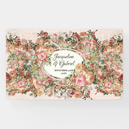 Elegant Rose Bouquet Pink Vintage Bridal Shower Banner