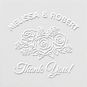Elegant Rose Bouquet Wedding Thank You Custom Embosser