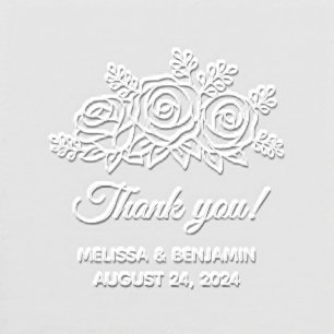 Elegant Rose Bouquet Wedding Thank You Date Embosser