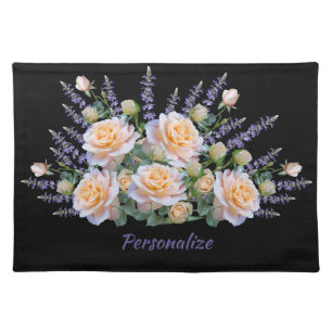Elegant Rose Bouquet with Lavender Personalize Cloth Placemat