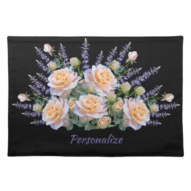 Elegant Rose Bouquet with Lavender Personalize Cloth Placemat (Front)