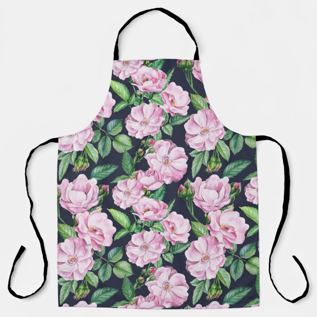 Elegant Rose Branches Watercolor Apron (Front)