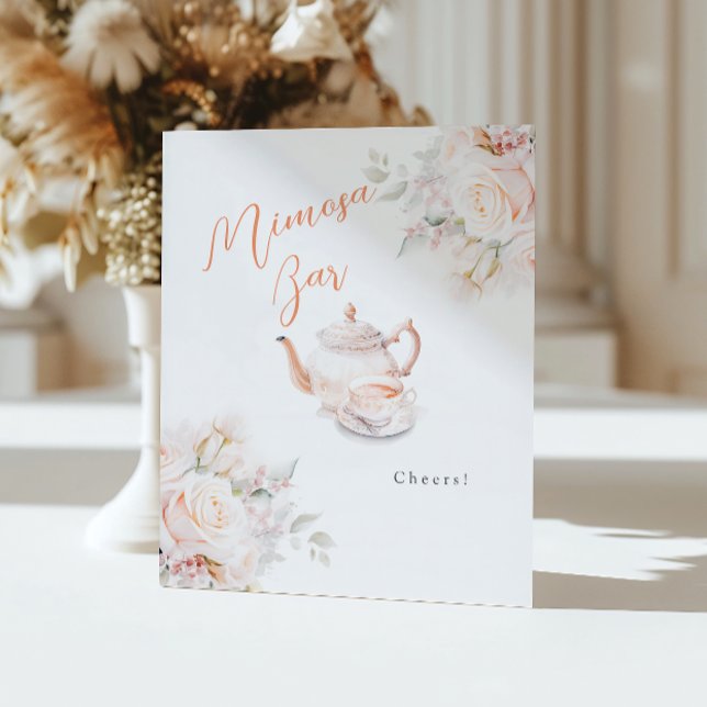 Elegant Rose Bridal Tea Party Mimosa Bar Pedestal Sign (Creator Uploaded)
