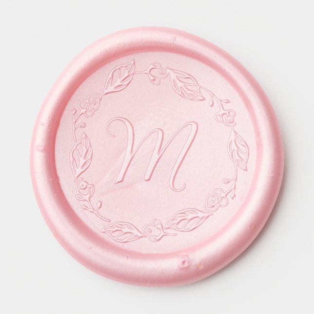 Elegant Rose Bud Greenery Wedding Monogram Wax Seal Sticker (Front)