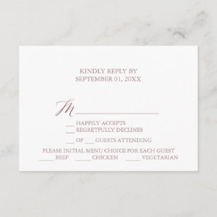 Elegant Rose Calligraphy Menu Choice RSVP Card