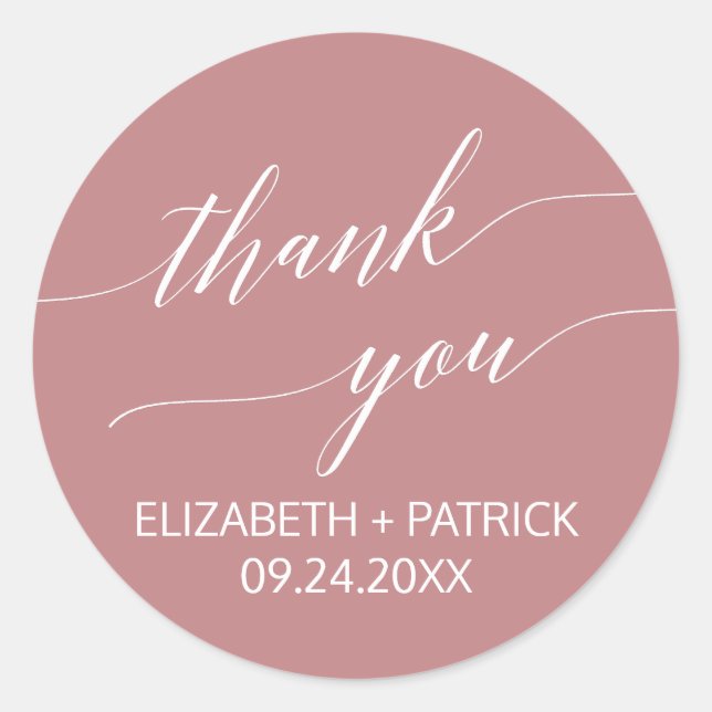 Elegant Rose Calligraphy Thank You Wedding Favor Classic Round Sticker (Front)