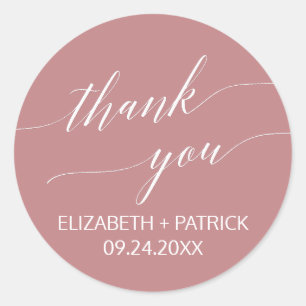 Elegant Rose Calligraphy Thank You Wedding Favor Classic Round Sticker