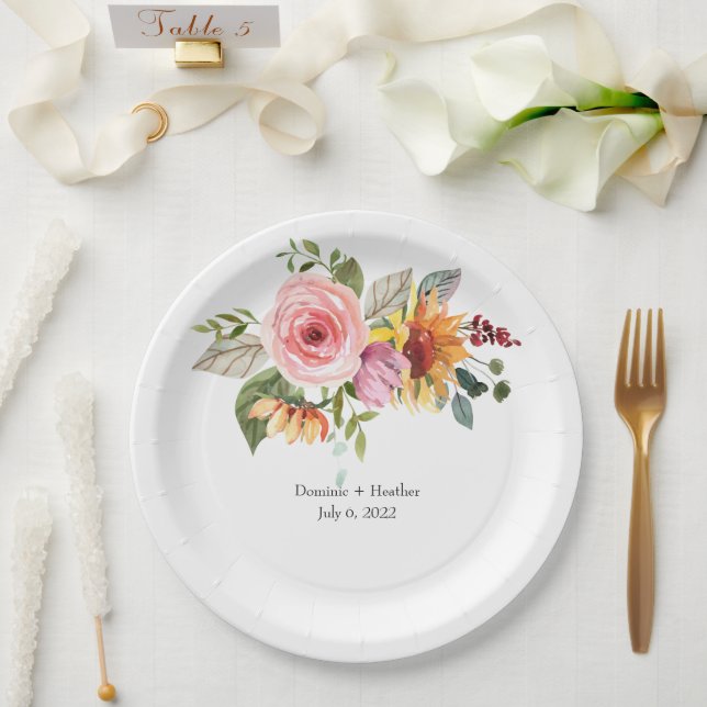 Elegant Rose Chic Wedding Paper Plates (Wedding)