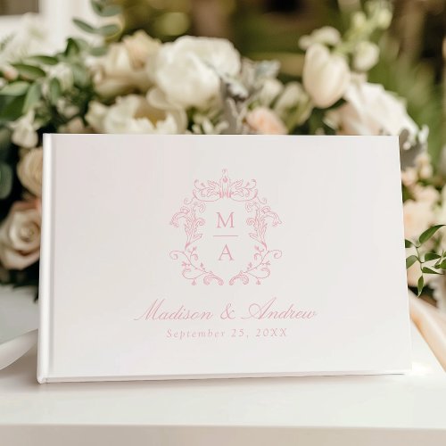 Elegant Rose Chinoiserie Crest Monogram Wedding Guest Book