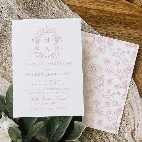 Elegant Rose Chinoiserie Victorian Floral Wedding Invitation