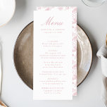 Elegant Rose Chinoiserie Victorian Floral Wedding Menu<br><div class="desc">Create a stunning dining experience with our Elegant Dusty Rose Pink Chinoiserie Floral wedding menu. Featuring elegant dusty rose calligraphy on a crisp white background, this customizable menu allows couples to add their names, wedding date, and personalized menu offerings. The back showcases a beautiful dusty rose and white Chinoiserie floral...</div>